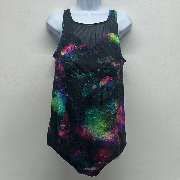 Torrid One 1 Piece Swim Suit High Neck Galaxy Stars Print Black Plus Size 4X - Picture 6 of 12